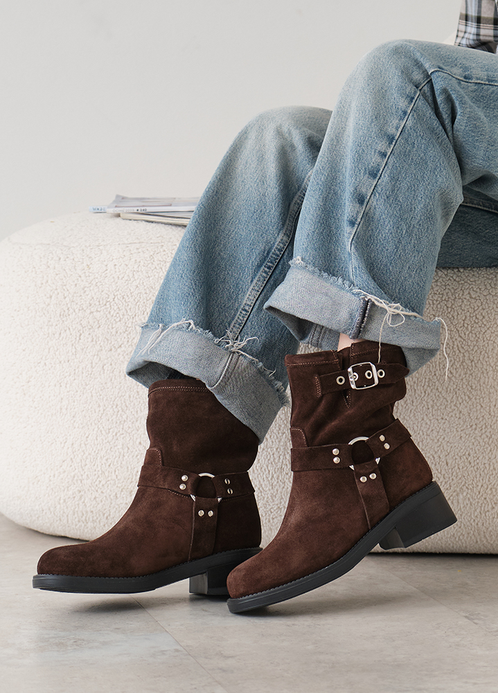 Черевики жіночі замшеві brown з ремінцями 8441-28