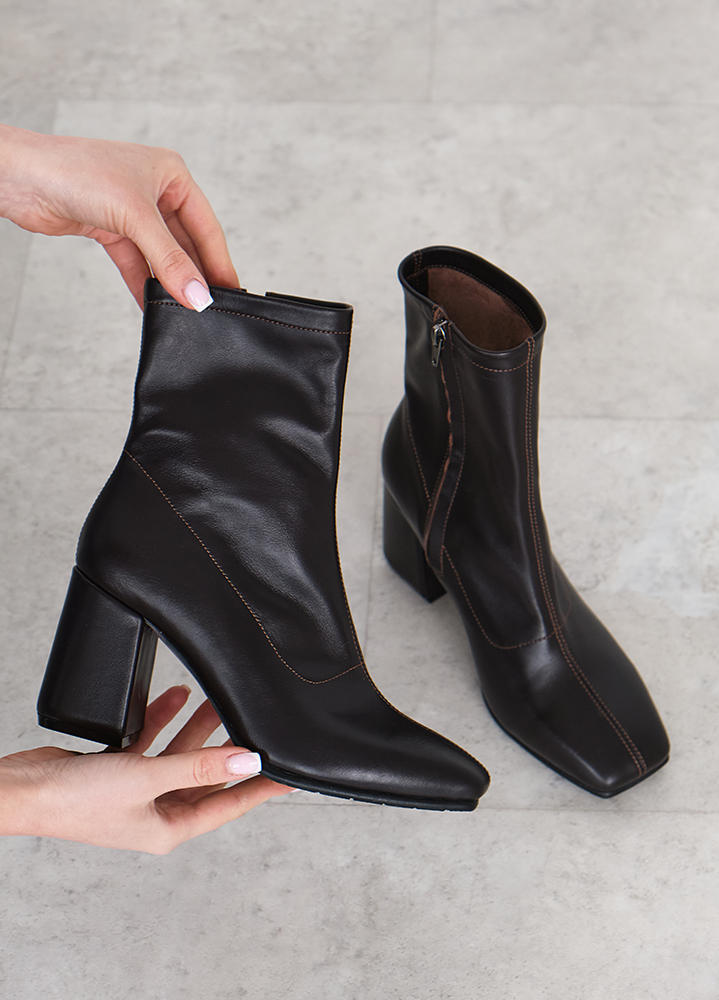 Ботинки ботильоны женские кожаные  brown 8453-28