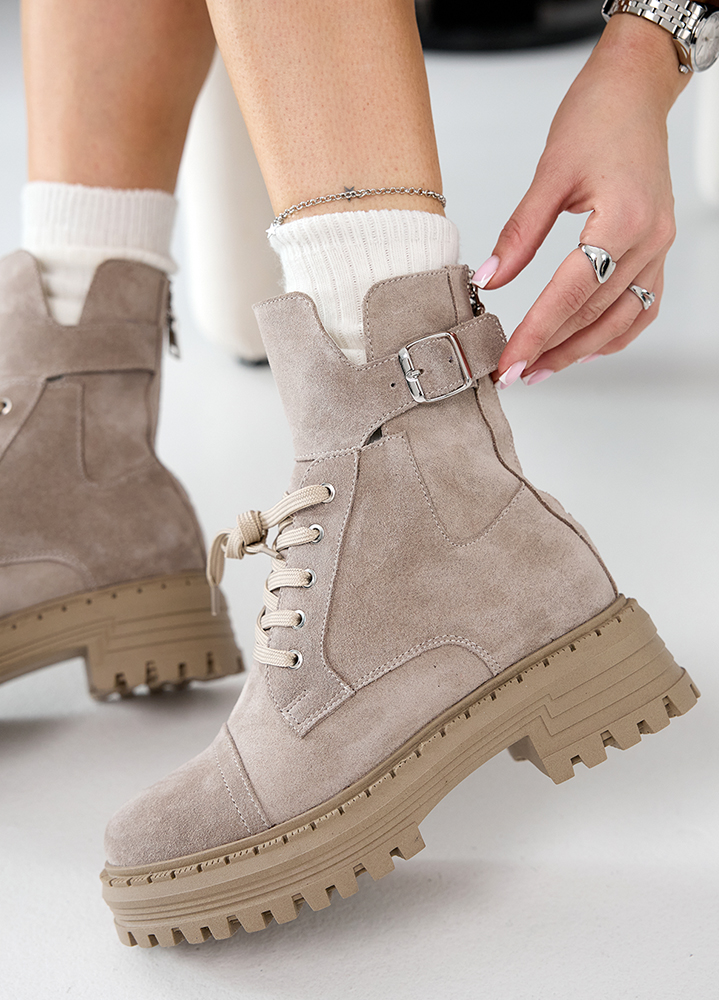 Черевики берці жіночі замша бежеві з пряжкою 8536-28
