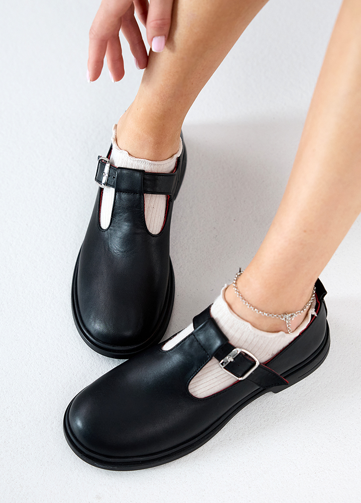 Туфли женские черные кожаные Mary Jane 8537-28