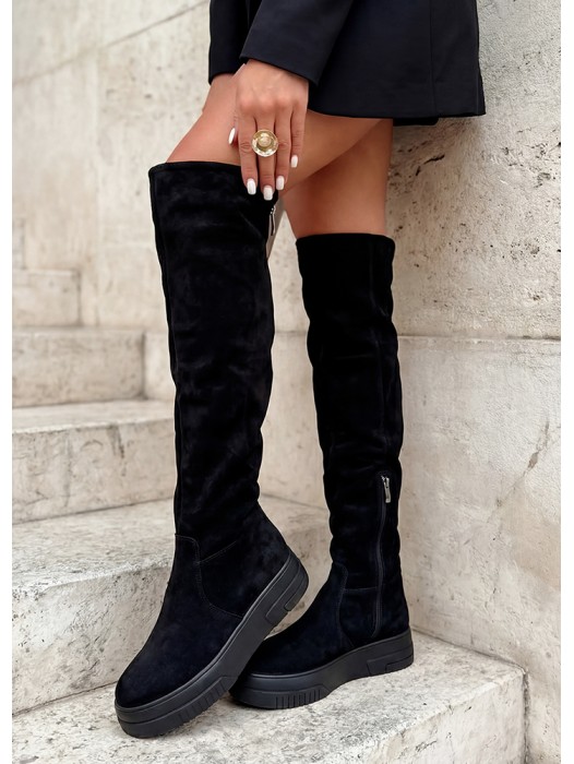 Високі ботфорти чоботи чорна замша 8581-28