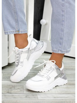 Кроссовки кожа Balenc!aga серебро 7266-28