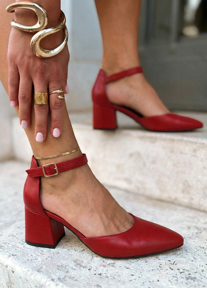 Туфли Mimoza кожа красные на маленьком каблуке 8592-28