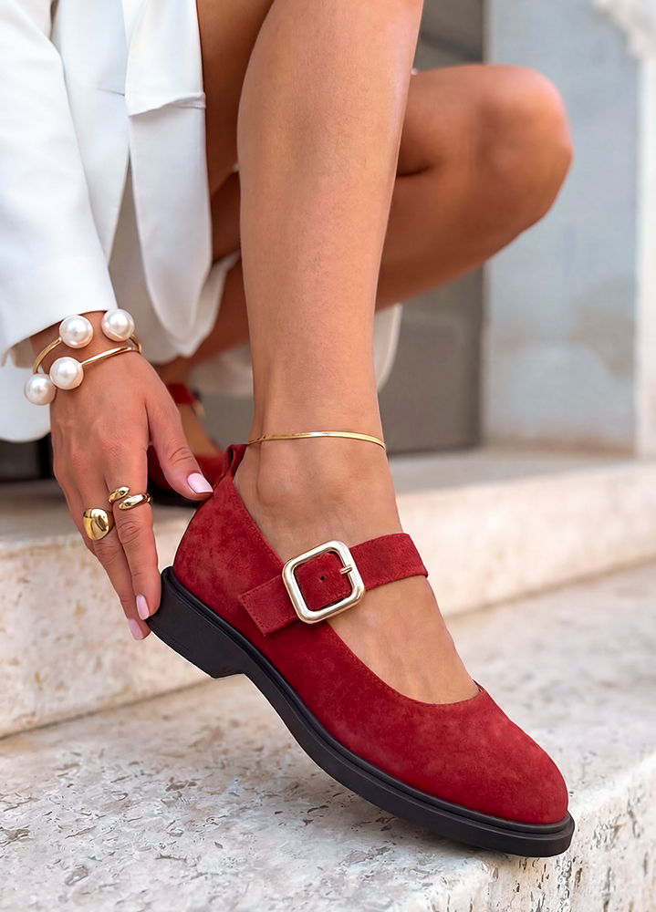 Туфли женские замшевые красные Mary Jane 8631-28