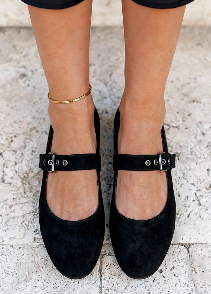 Туфли Mary Jane с ремешком черная замша 8640-28