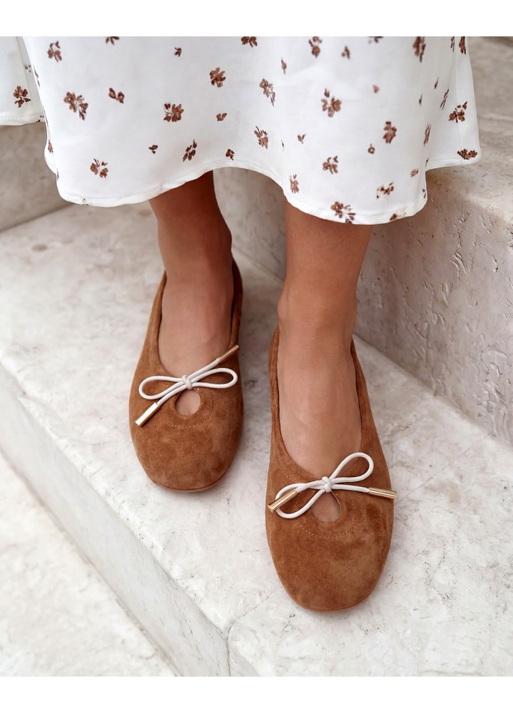 Туфлі балетки замшеві коричневі з бантиком 8654-28