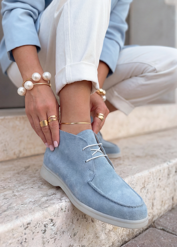 Черевики лофери жіночі блакитна замша LORO 8660-28