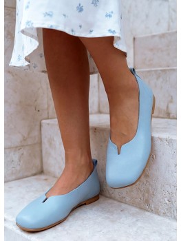 Туфли балетки голубые Barefoot кожаные 8698-28