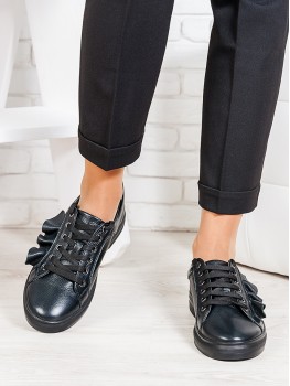 Кеды Gofre черная кожа + лак 6672-28